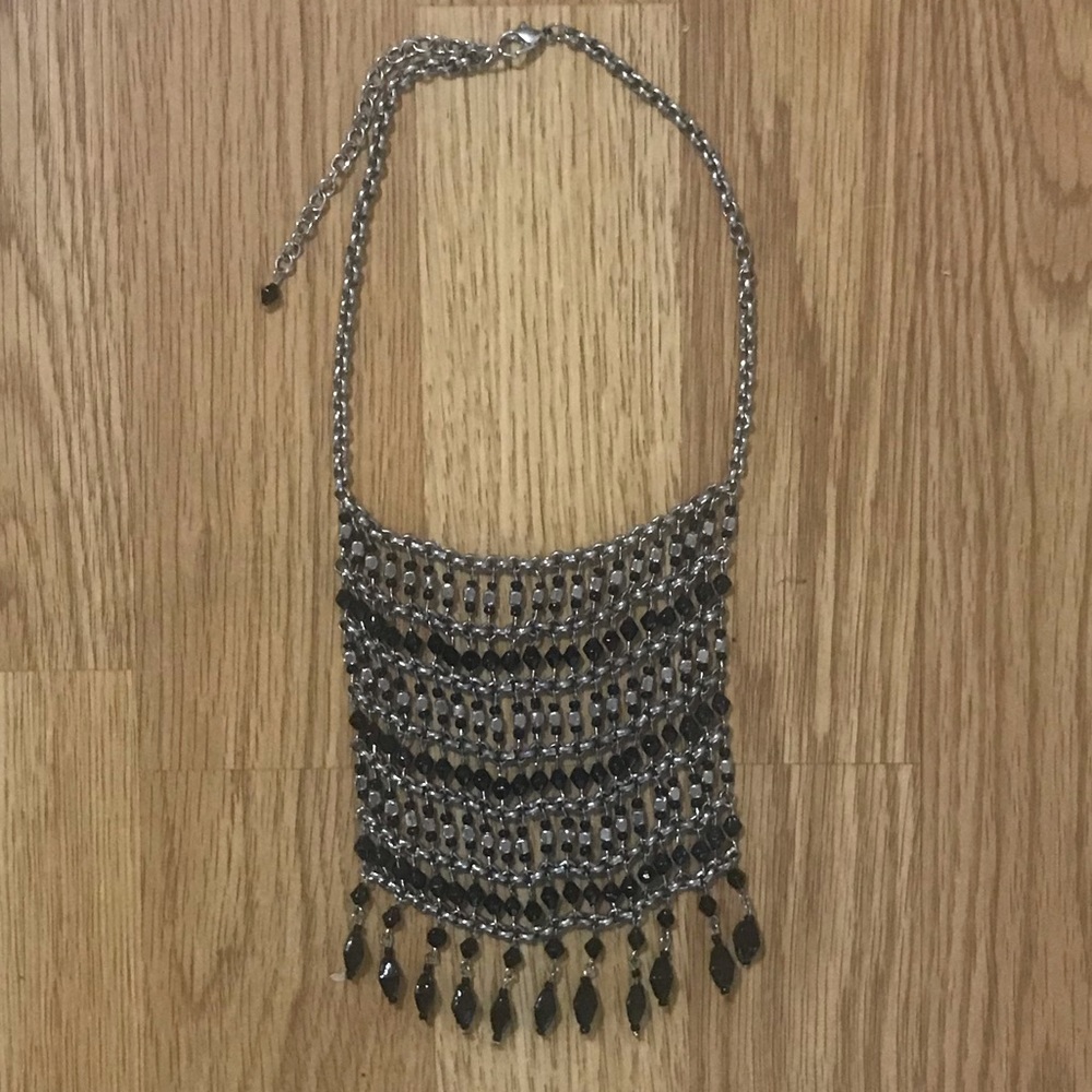 Beaded choker statement necklace black and silver